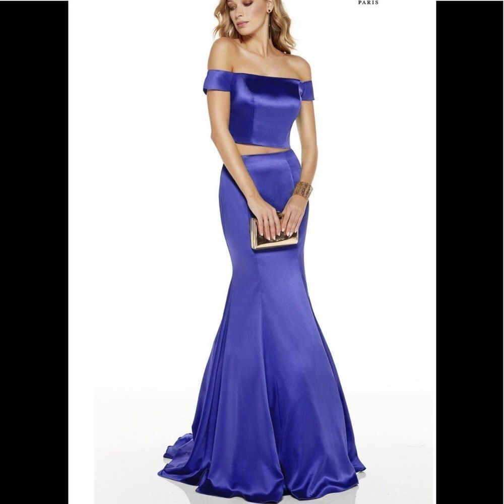 New Alyce Paris 1531 Off The Shoulder 2 Pieces Royal Blue Maxi Gown Dress 4